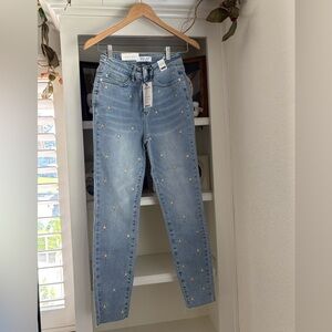 Judy Blue High Waist Skinny fit Light Blue Stars Embroidered Raw Hem 3/26